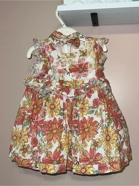 •new• Happily Grey pink floral smocked lace trim sleeveless summer dress infant